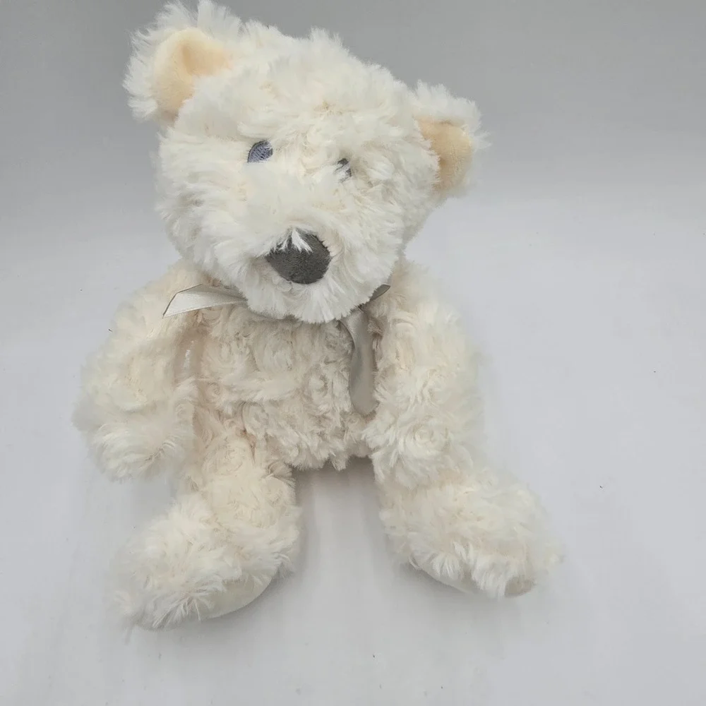 Demdaco White Plush Teddy Bear with Grey Cross Foot Baptism Christening Gift